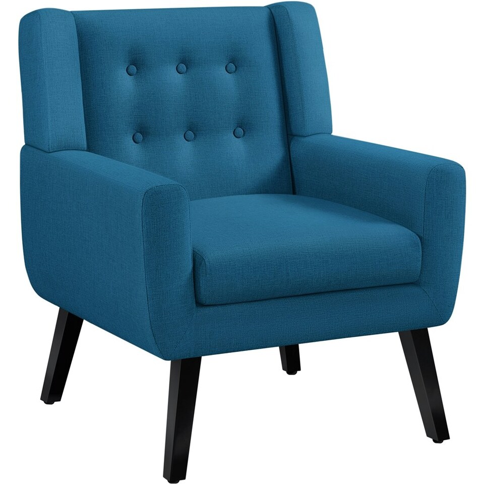 image 1 of Yaheetech Linen Fabric Accent Chair with Wood Legs Removable Cushion Blue | Navy Blue