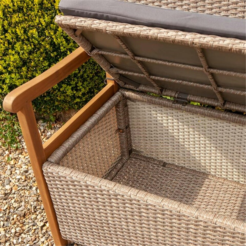 image 1 of 2 Seater Hardwood Timber Framed Rattan Weave Bench (4ft x 2ft)
