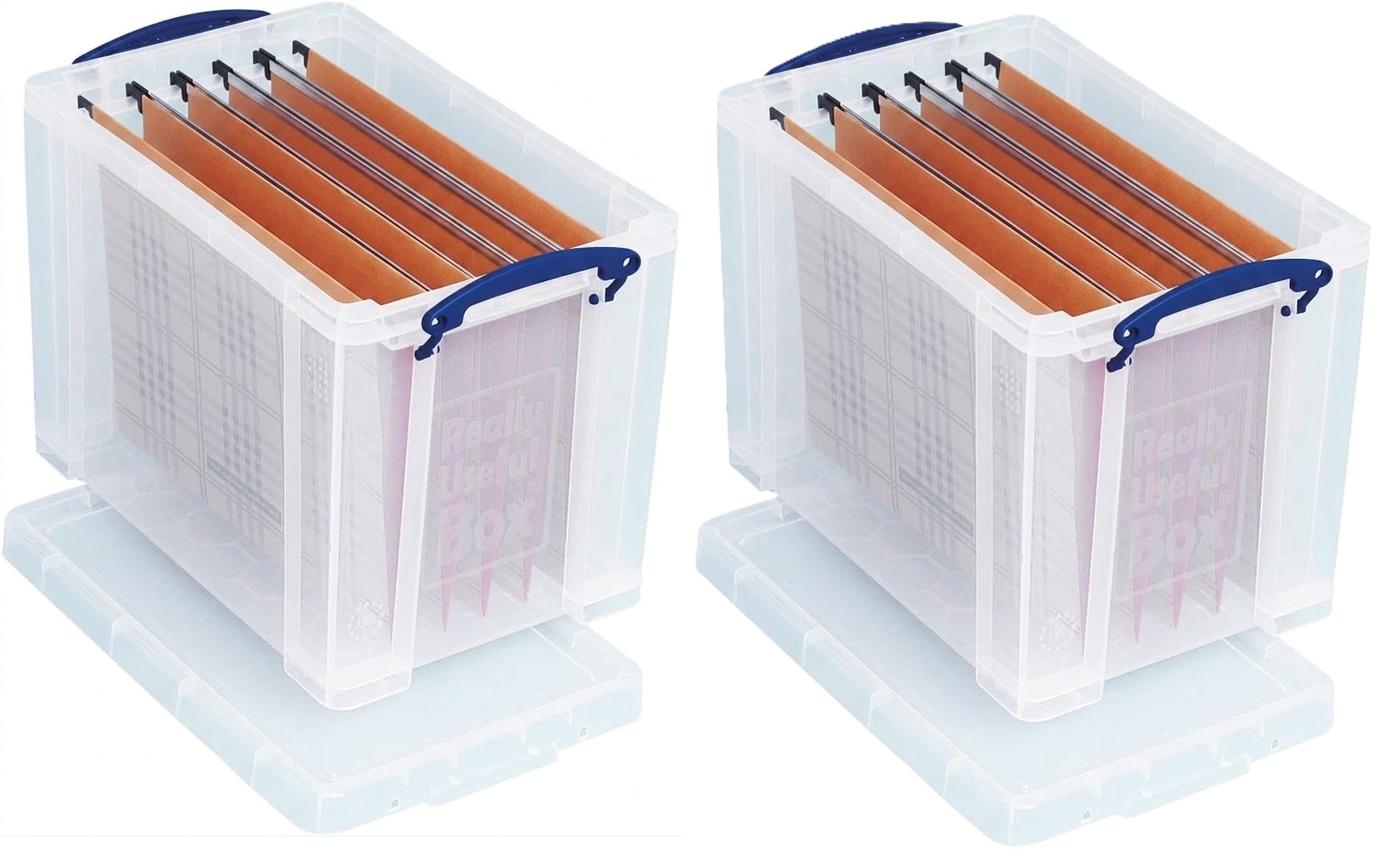 Really Useful Plastic Storage Box 24 Litre CLEAR with Suspension Files Pack of 2
