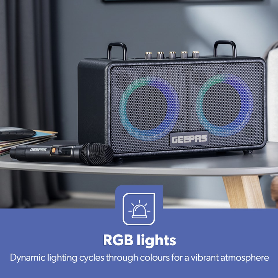 image 1 of GEEPAS Karaoke Speaker With Wireless Mic RGB Lights