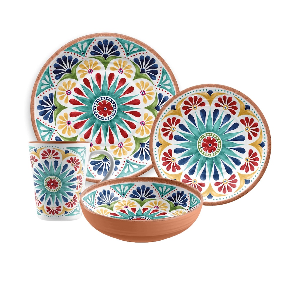 image 1 of Rio Medallion 32 Piece Dinnerware & Mugs Set for 8 | Multi