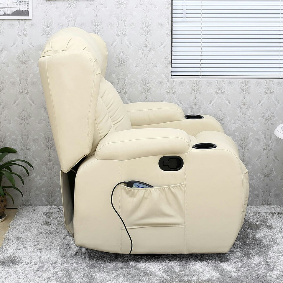image 1 of Caesar Bonded Leather Recliner Rocking Swivel Heat & Massage Chair (Cream)