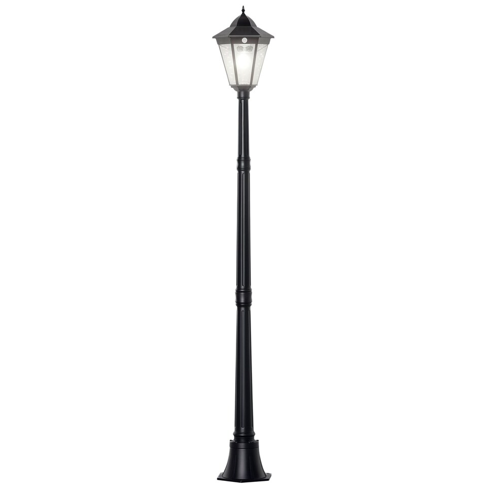 image 1 of Outsunny Outdoor Solar Powered Lantern Lamp Garden Lamp Post Light Black
