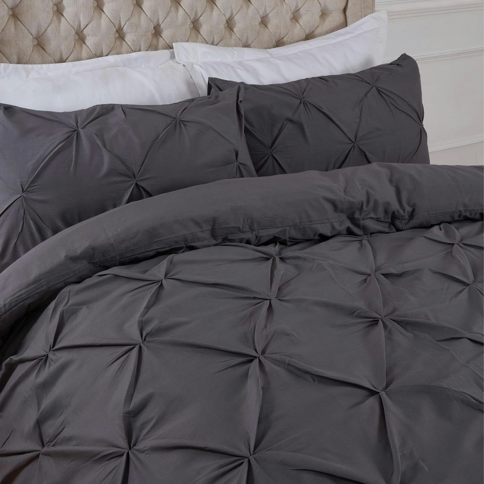 image 1 of OHS Pinch Pleat Diamond Pintuck Duvet Cover and Pillowcase Set, King - Charcoal