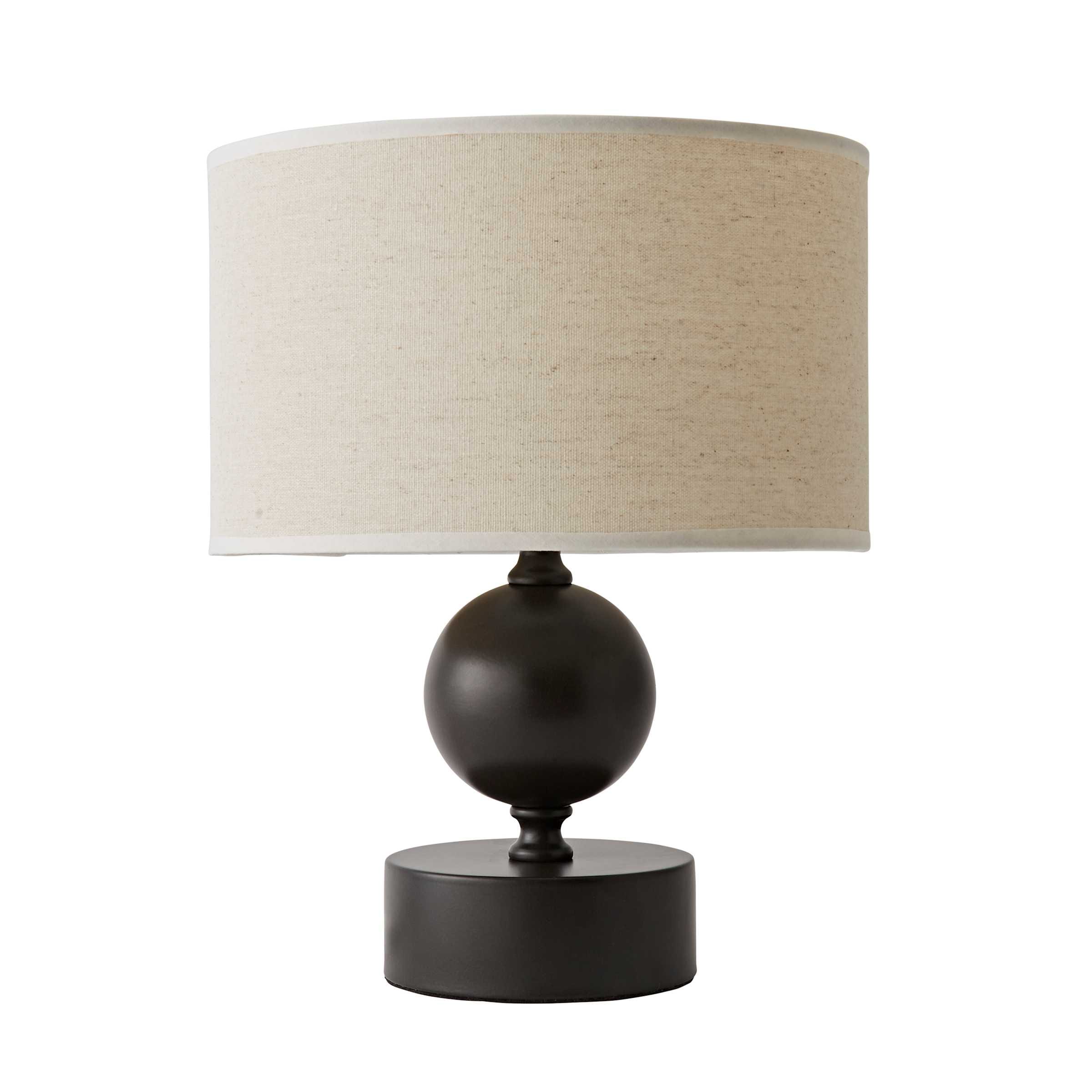 ValueLights Anthony Candlestick Table Lamp with Natural Linen Drum Lamp Shade in Brown