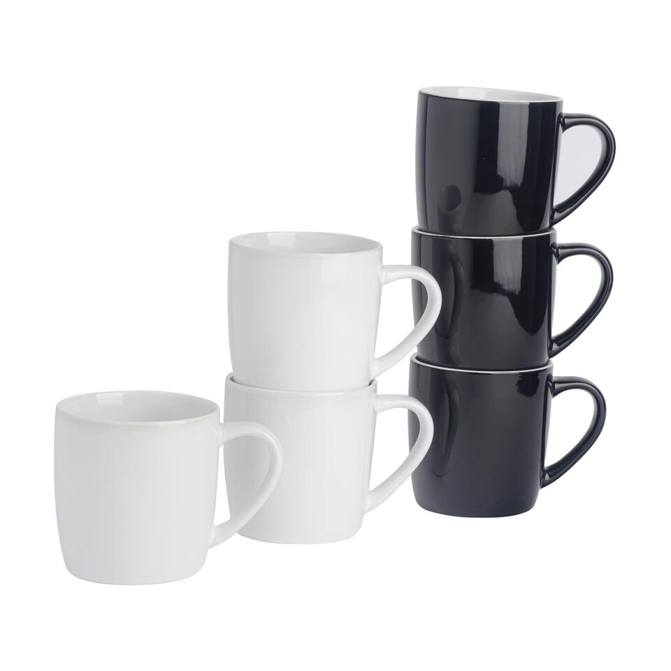 image 1 of Argon Tableware Coloured Coffee Mugs - 350ml - Black/White - Pack of 6 Multi