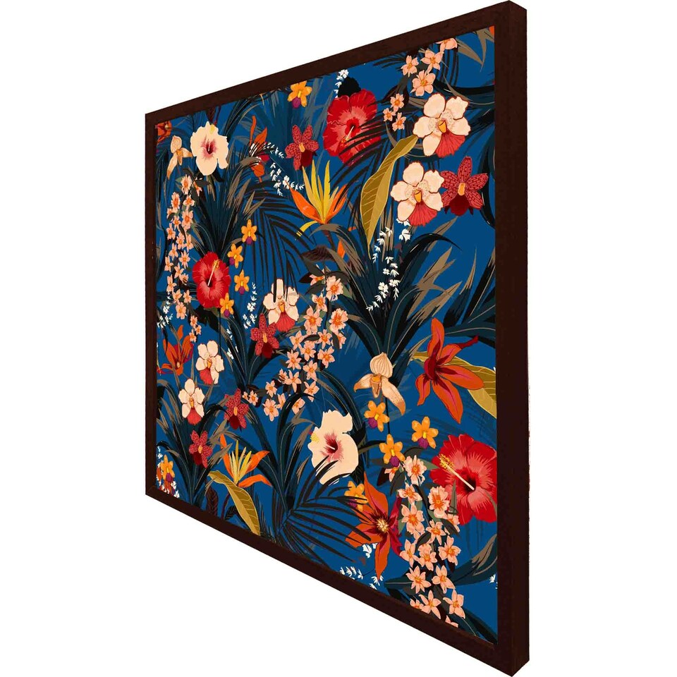 image 1 of Bright red & orange tropical flowers & plants (Picture Frame) Brown | XL
