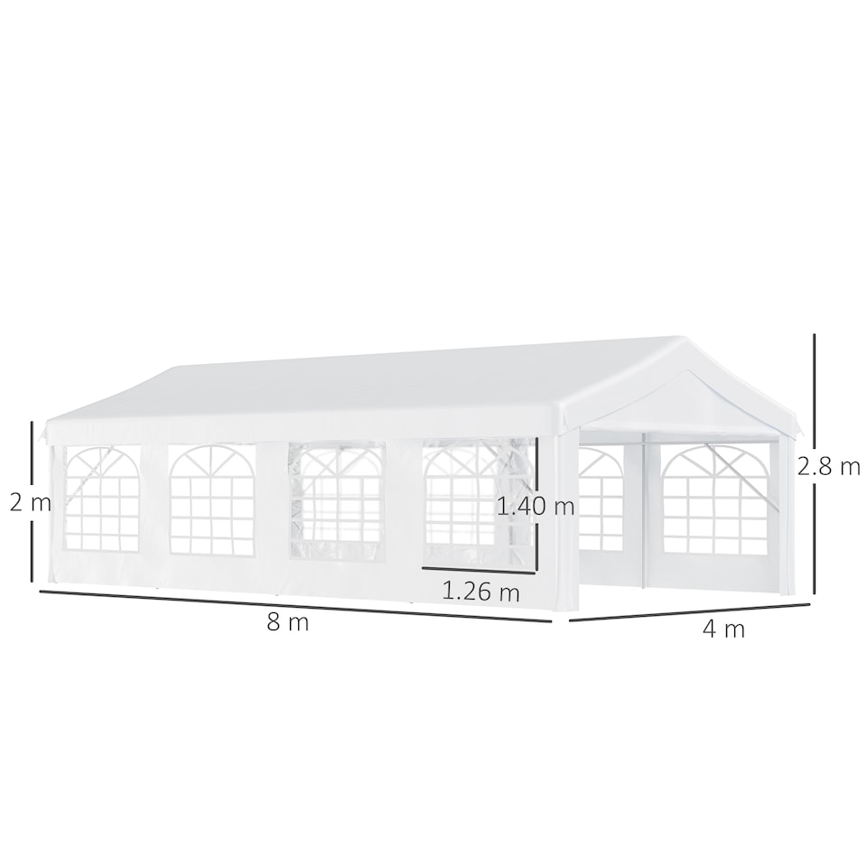 image 1 of Outsunny 8m Gazebo Garden Marquee Canopy Party Carport Shelter Garage Tent White | White