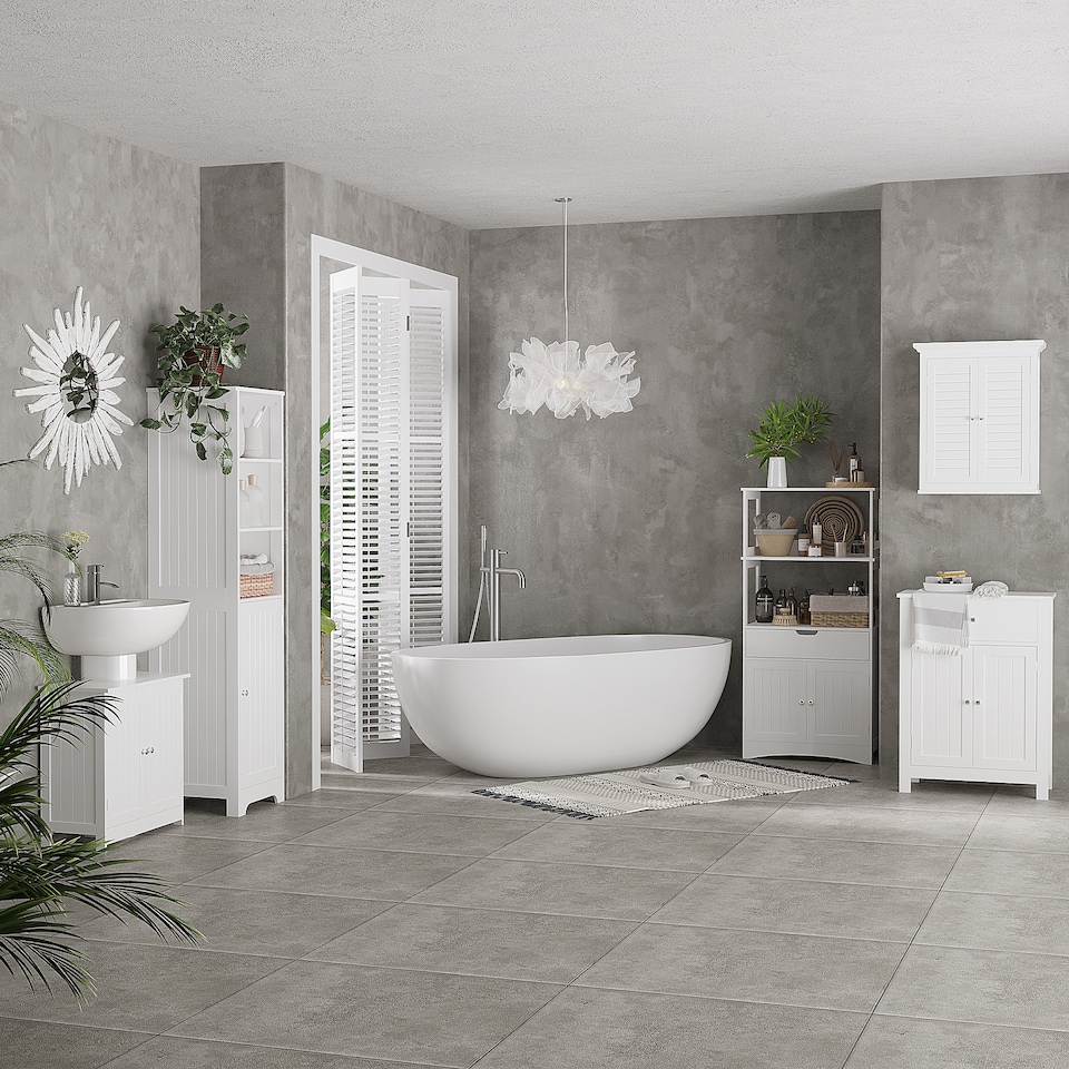 image 1 of HOMCOM Freestanding Bathroom Tall Cabinet with Adjustable Shelf, White