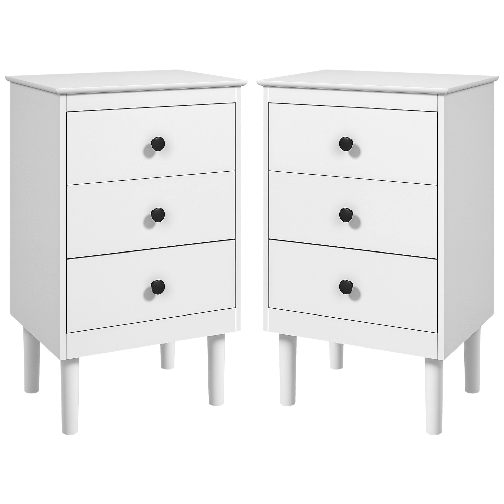 HOMCOM Bedside Table Set of 2, Bedside Cabinet w/ 3 Drawers, Modern Side Table,