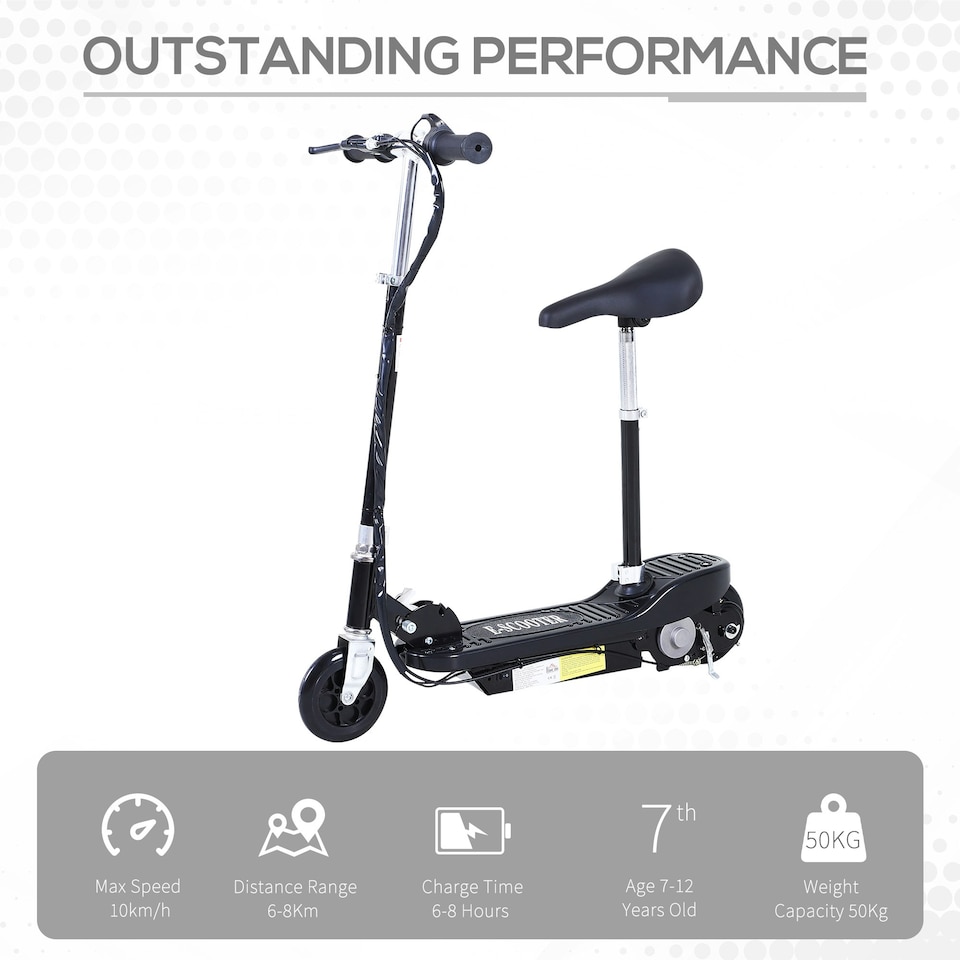 image 1 of HOMCOM Foldable Powered Scooter 120W w/ Adjustable Seat, Brake, Black