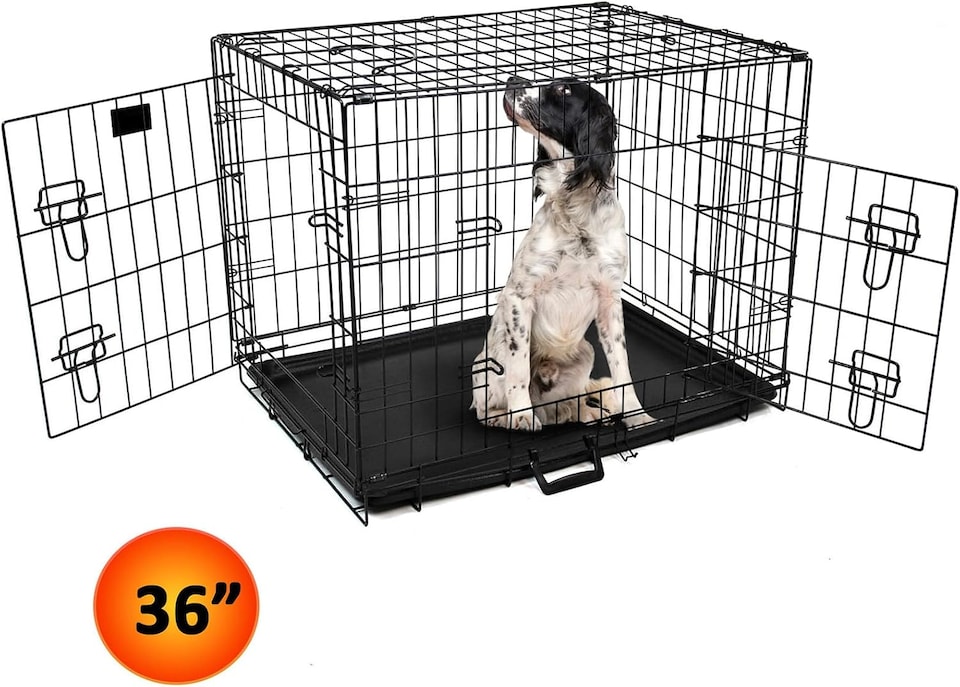 image 1 of Actiaspet Foldable Metal Dog Cage Crate with Tray Black Multiple Sizes (Black, Large)