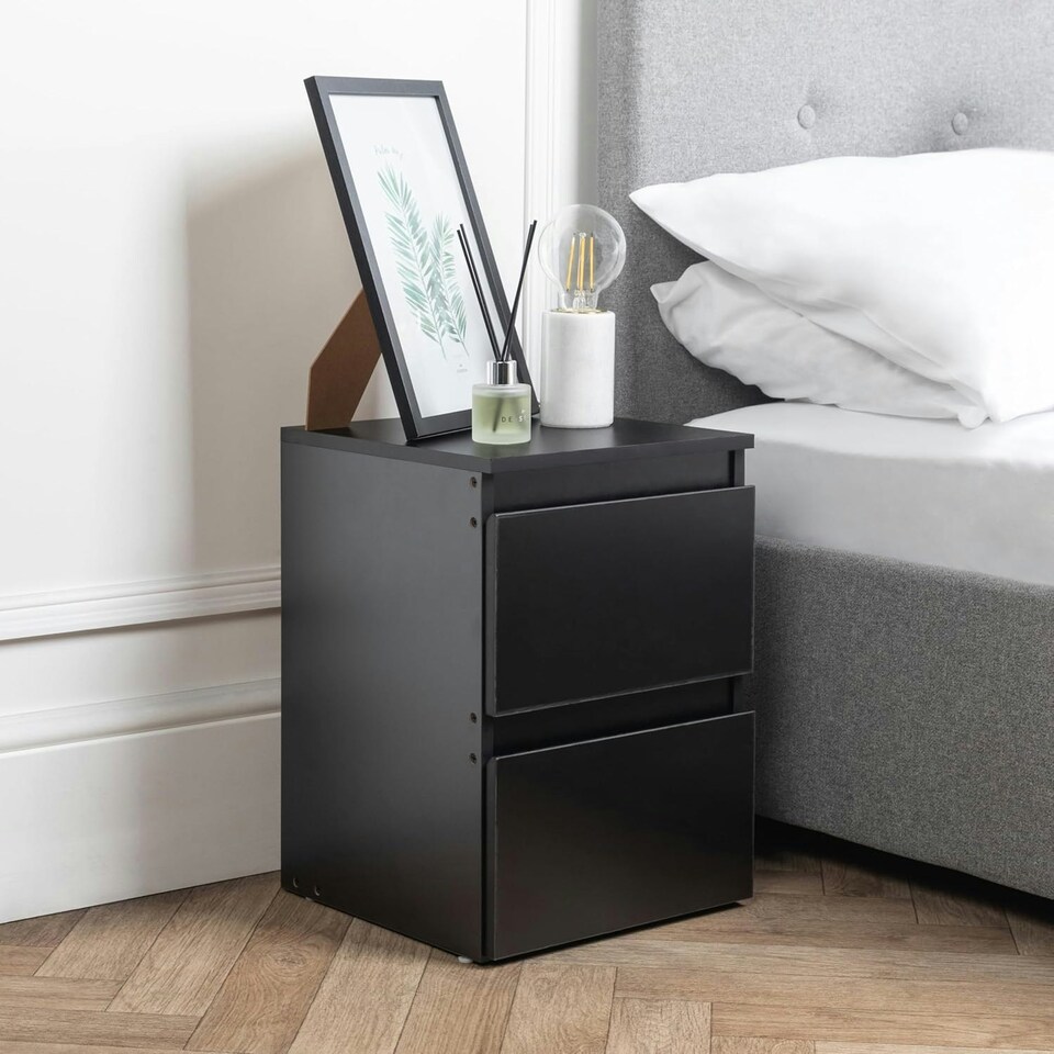 image 1 of Chest Of 2 Drawers Bedroom Wooden Furniture Bedside Wood Cabinet Storage Side Table - Black