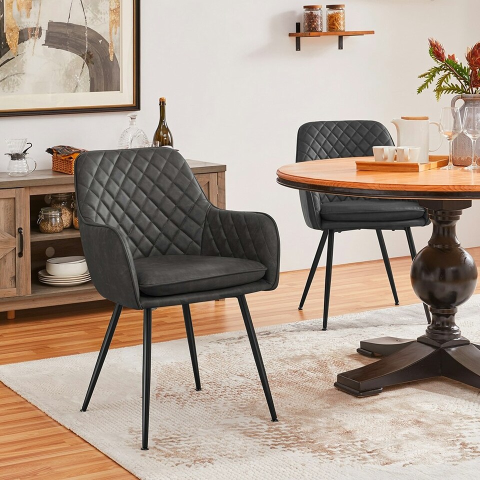 image 1 of Yaheetech Set of 2 PU Leather Dining Chairs with Metal Legs Grey | Dark Grey