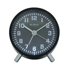 Wm.Widdop Round Alarm Clock Sweep Movement with Silver Hands & Feet - Black Black