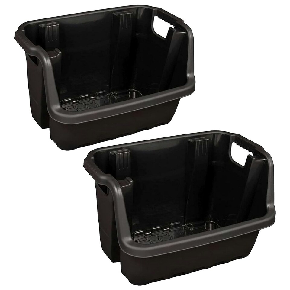 image 1 of Set Of 2 Black Heavy Duty Open Fronted Stacking Crates For Storage & Warehouse Order Picking Black