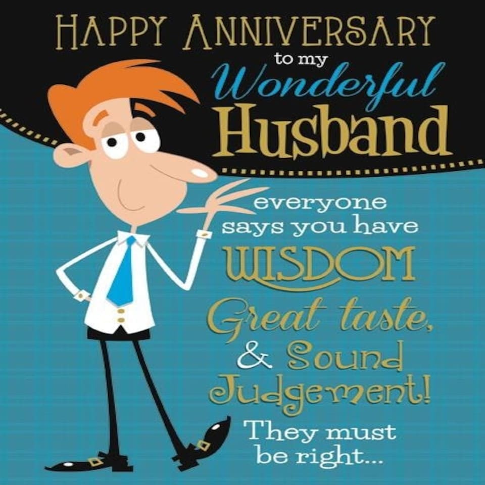 Words 'n' Wishes Anniversary Card for Husband, Comic Character Humour Celebrations, Multi-Coloured, 23.5 x 16.5