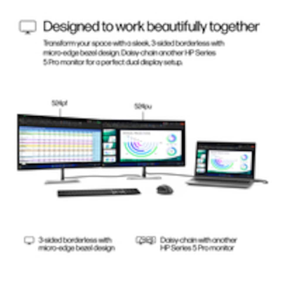 image 1 of HP Series 5 Pro 23.8 inch FHD USB-C Monitor - 524pu, 60.5 cm (23.8"), 1920 x 1080 pixels, Full HD, LCD, 5 ms, Black, Silver | Black | Black, Silver | 52.7 cm