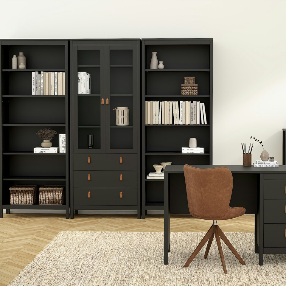 image 1 of Barcelona China Cabinet 2 Glass Doors with 3 Drawers in Matt Black