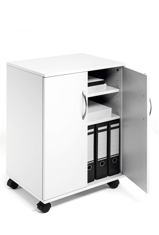 image 1 of Durable 2 Door Office Filing Storage Trolley on Wheels | 75cm White | White
