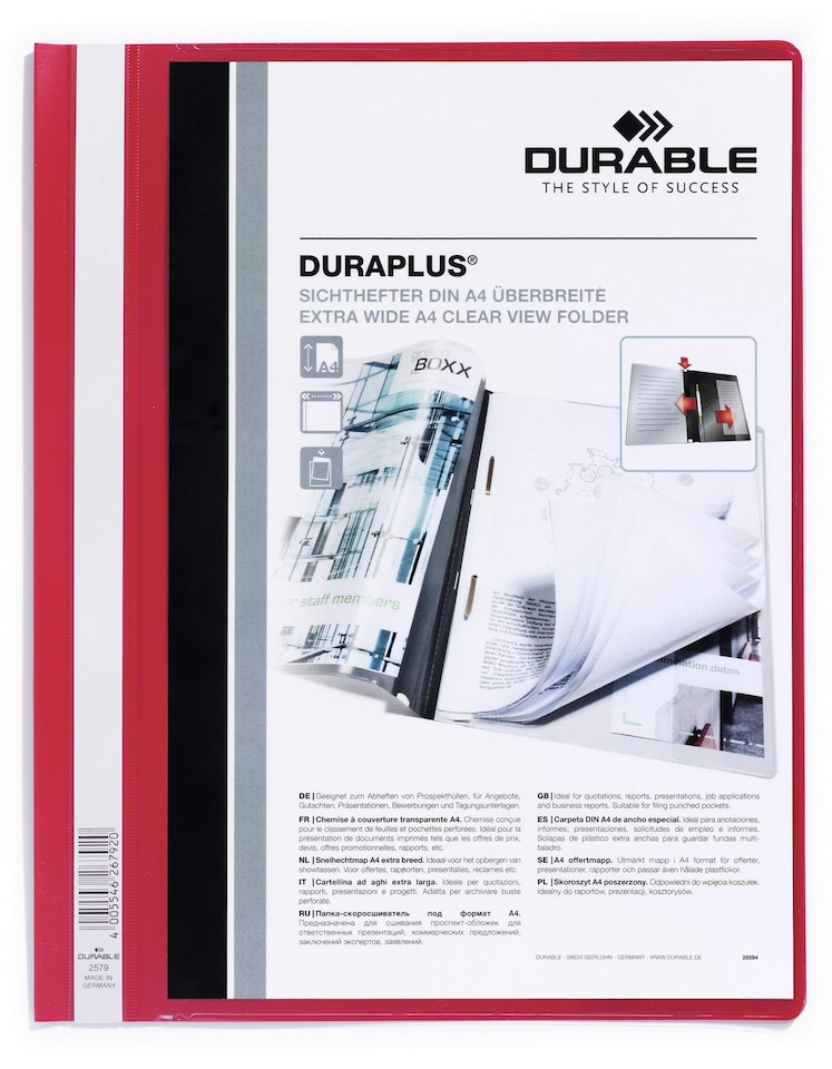 image 1 of Durable DURAPLUS Project Folder Document Report File | 25 Pack | A4+ Red | Red