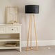 image 2 of ValueLights Lottie Natural Wood Tripod Floor Lamp with Black Velvet Drum Shade