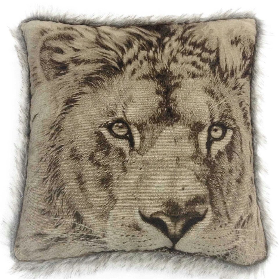image 1 of Fur Trim Edge Animal Cushion - 43cm x 43cm Cream | Leopard