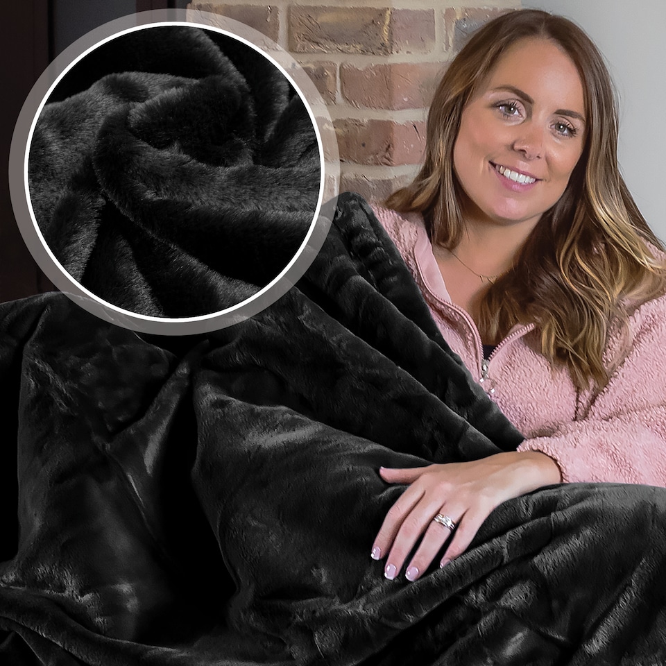 image 1 of Dreamcatcher Black Faux Fur Blanket Throw 160x130cm | Black | Black | One Size | 1