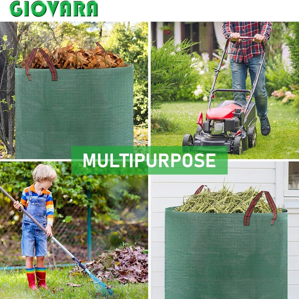 image 1 of 2 x 500L Garden Waste Bags GIOVARA Waterproof Heavy Duty, Waterproof, Foldable, Reusable Garden Waste Bags