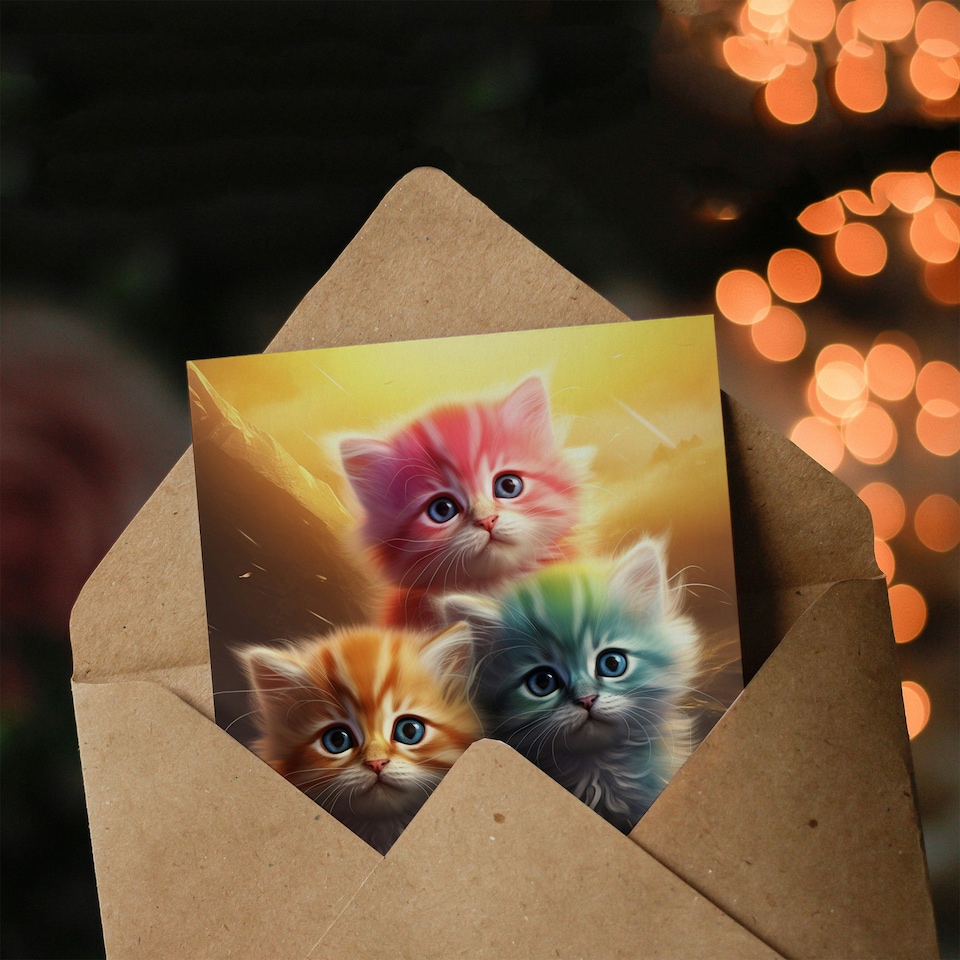 image 1 of Cute Rainbow Kittens Kids Age 3 Year Old Child Kids 3rd Birthday Card