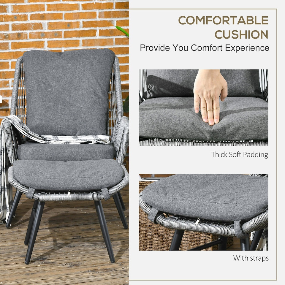 image 1 of Outsunny Garden Rattan Leisure Chair Set with Adjustable Backrest