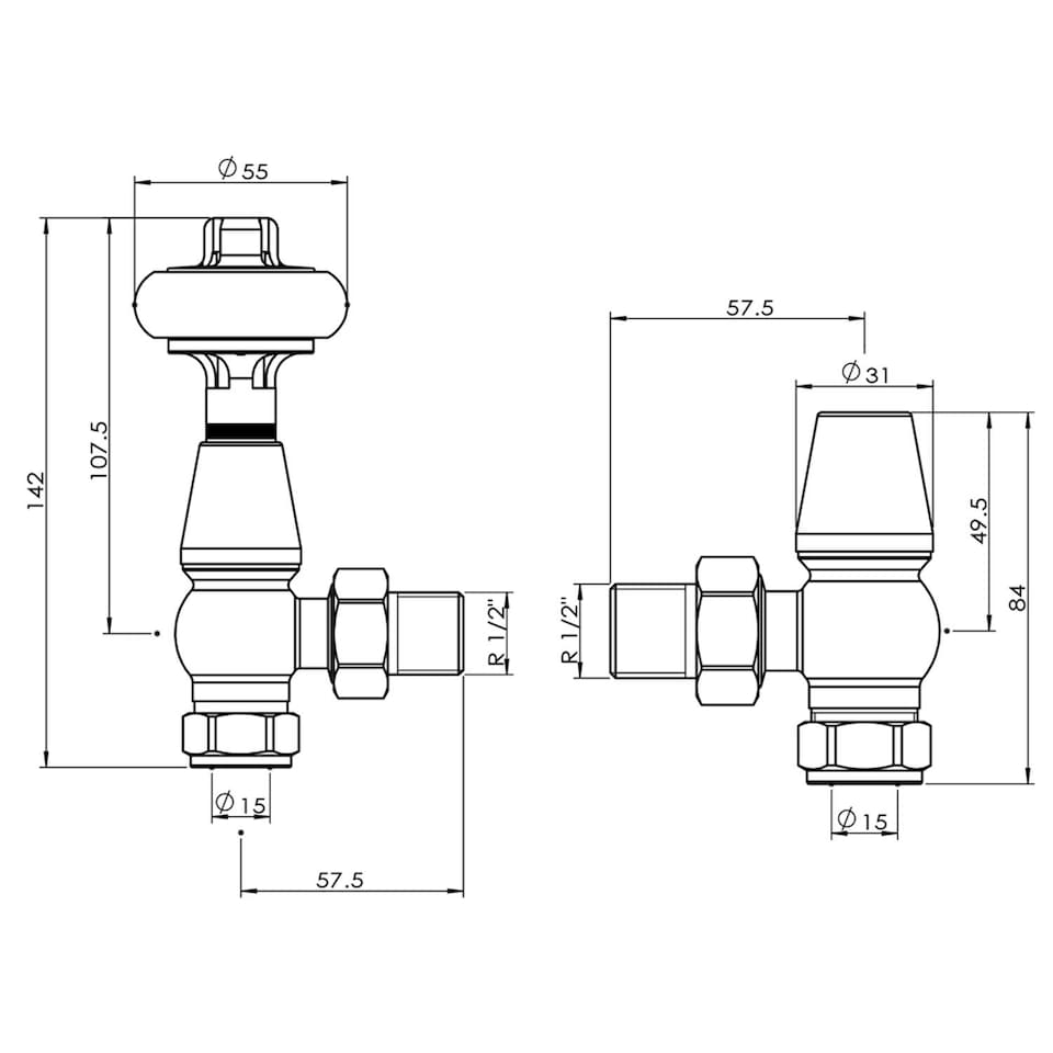 image 1 of Signature Wooden Head - Polished Brass Thermostatic Radiator Valve & Installation Kit Angled 15mm
