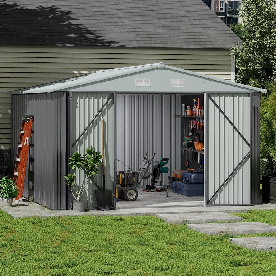 image 1 of Living and Home Metal Storage Shed with Lockable Door - 317.6 x 364 x 203.6cm