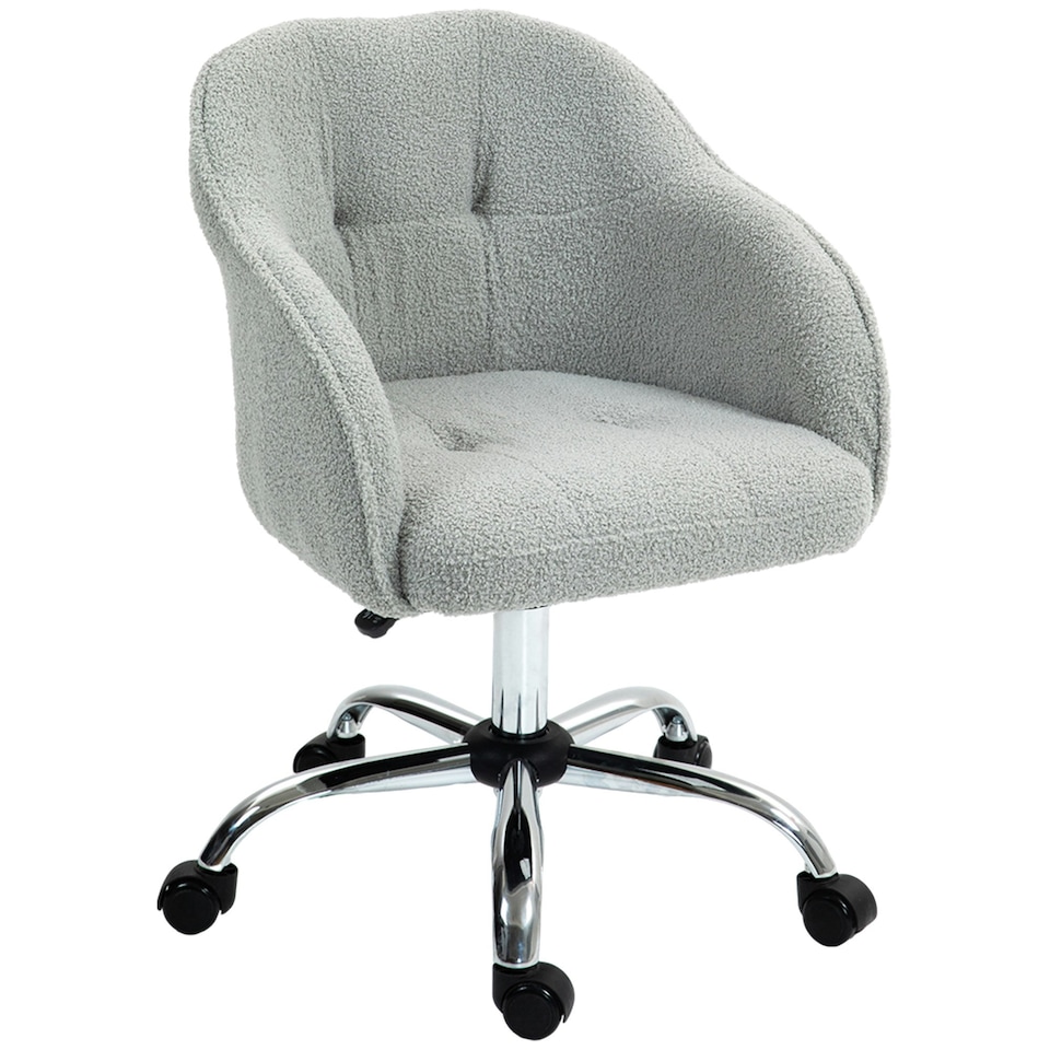 image 1 of HOMCOM Fluffy Vanity Chair for Desk, with Height Adjustable, Wheels, Grey