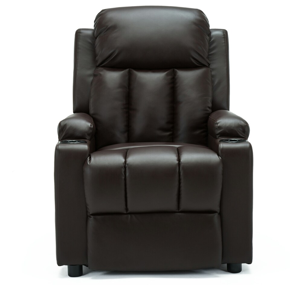 image 1 of Studio Bonded Leather Recliner w Drink Holders Sofa Chair (Brown)