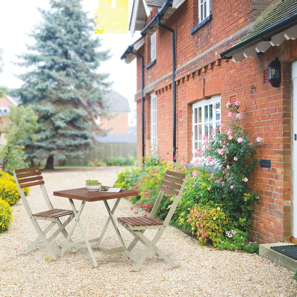image 1 of Greenhurst Burley Two-Tone Hardwood Bistro Set – Foldable Table & 2 Chairs for Garden or Patio