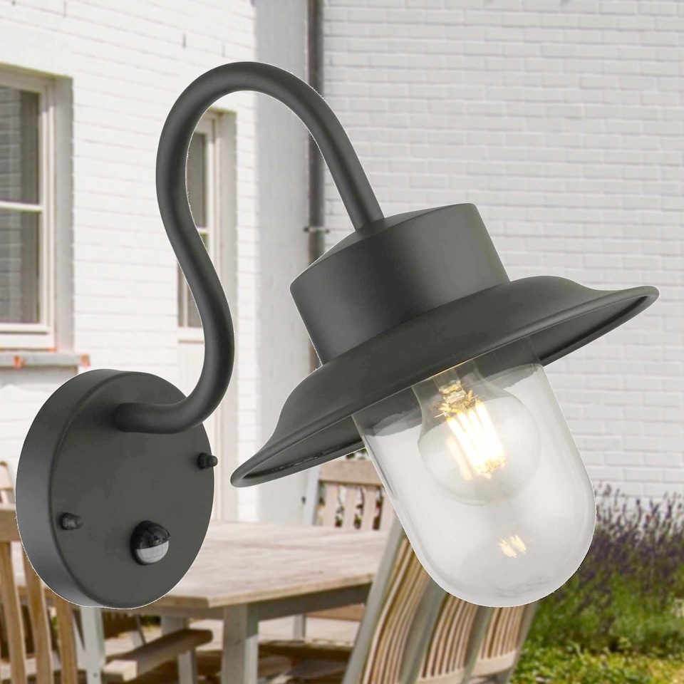 image 1 of Set of 2 Montford - Black Motion Sensor Outdoor Wall Lights | Black | Clear | 2