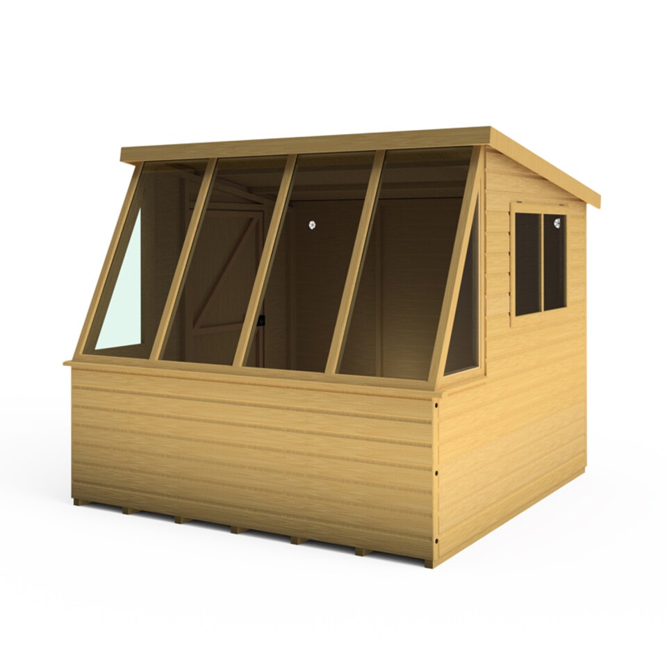 image 1 of Iceni 8 x 8 Feet Potting Shed Pre Hung Doors with Opening Glass Side Window Style A | Brown