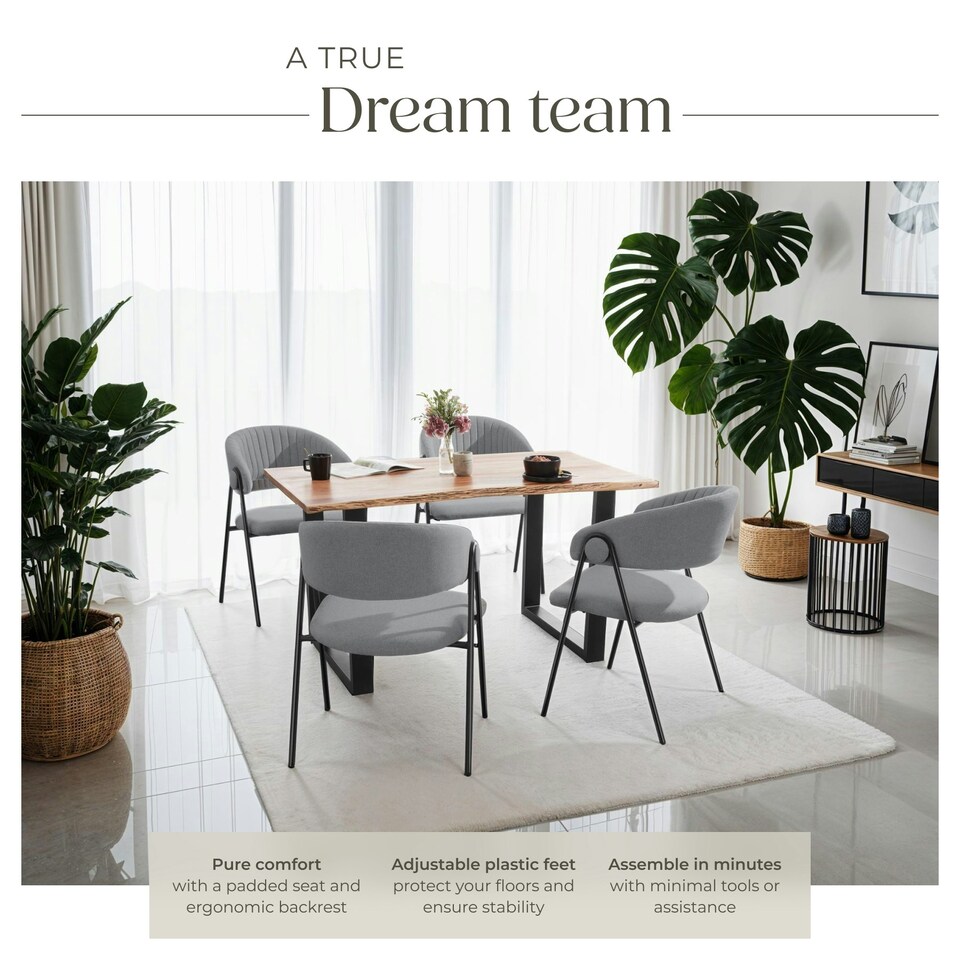 image 1 of Dining Chair Bedano - woven fabric, padded, 150 kg load capacity - Set of 4 Grey