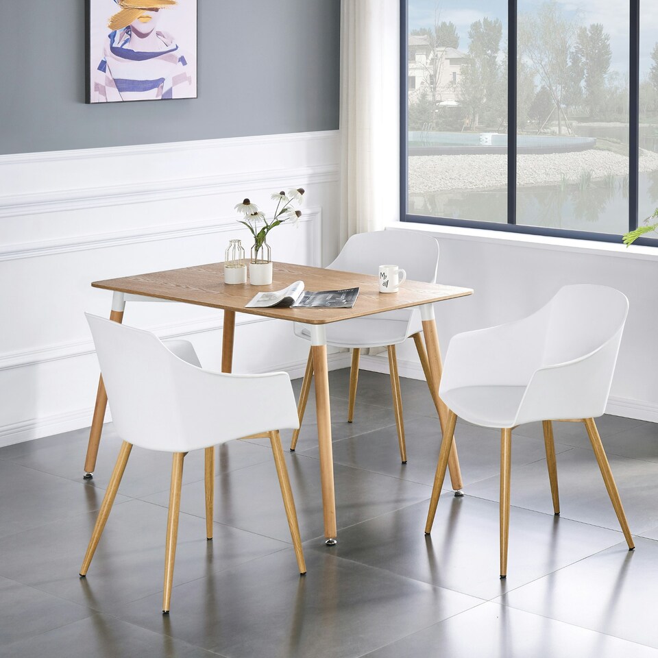 image 1 of Set of 2 Eden Modern Dining Chairs, Faux Leather Padded Cushion & Solid Wooden Legs White
