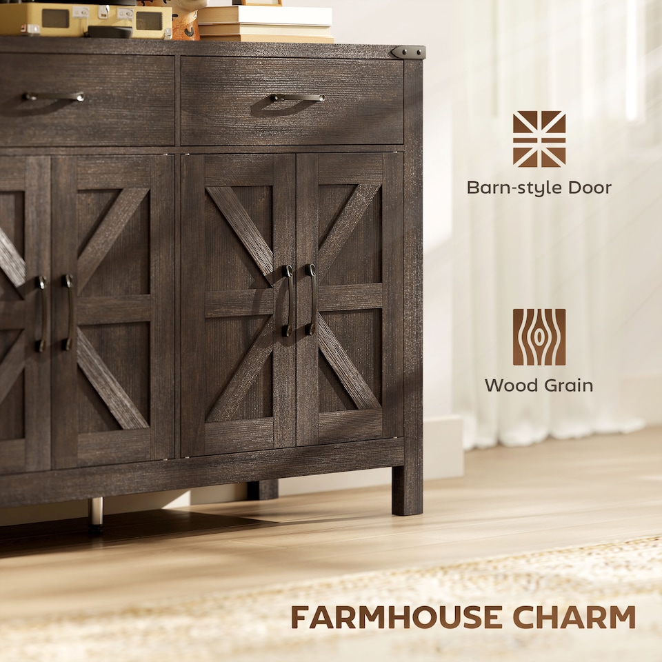 image 1 of HOMCOM Kitchen Cupboard with 4 Doors, 2 Drawers and 2 Shelves, Dark Brown