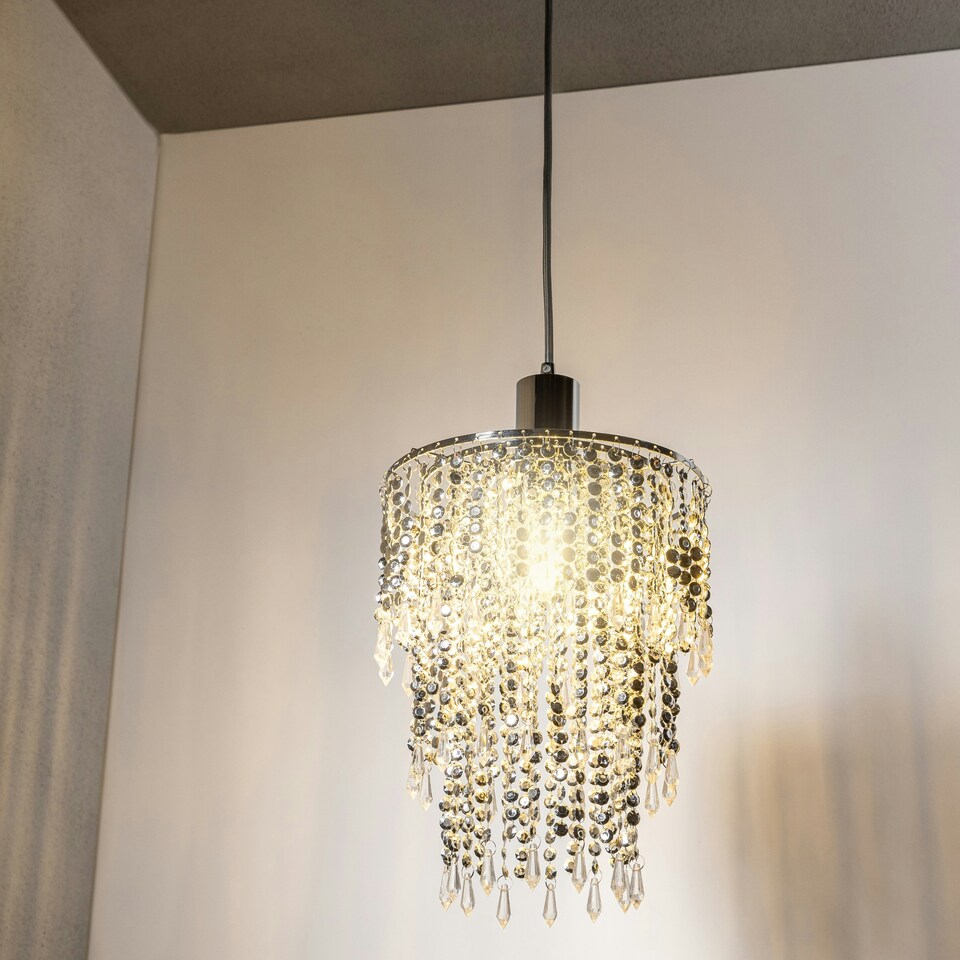 image 1 of CGC LIZA Large Chandelier Crystal & Chrome Ceiling Light Shade Chrome
