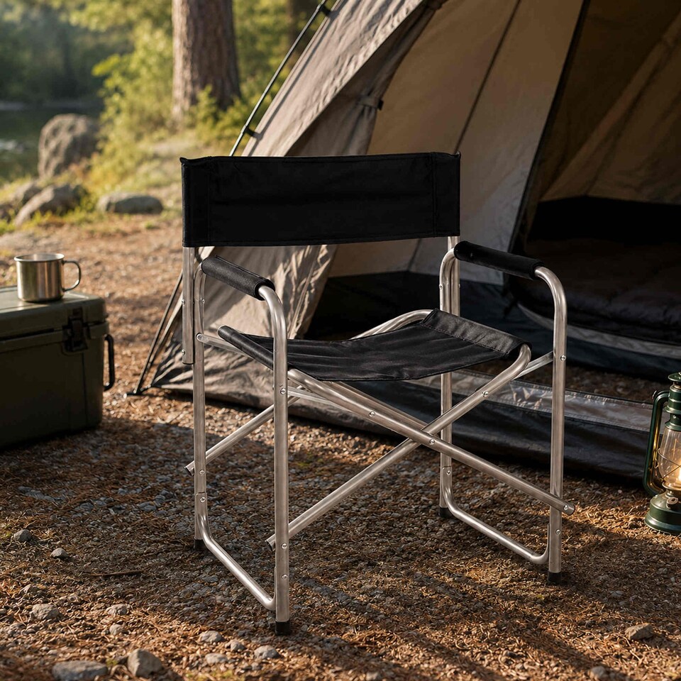 image 1 of Black Lightweight Folding Portable Outdoor Garden Camping Directors Chair Seat