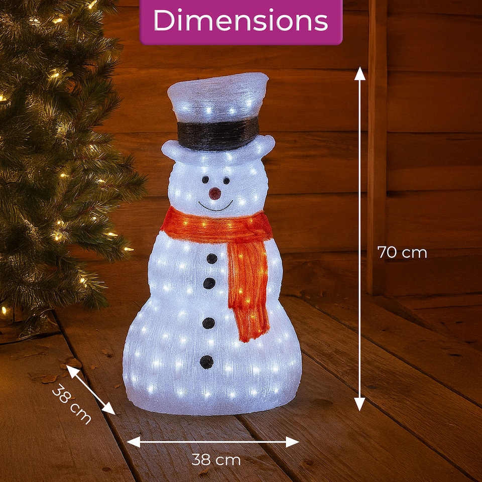 image 1 of Neo 70cm Acrylic Light Up Snowman Outdoor Festive Christmas Garden Porch Decoration Display Warm White Bright LEDs Illuminated Weatherproof