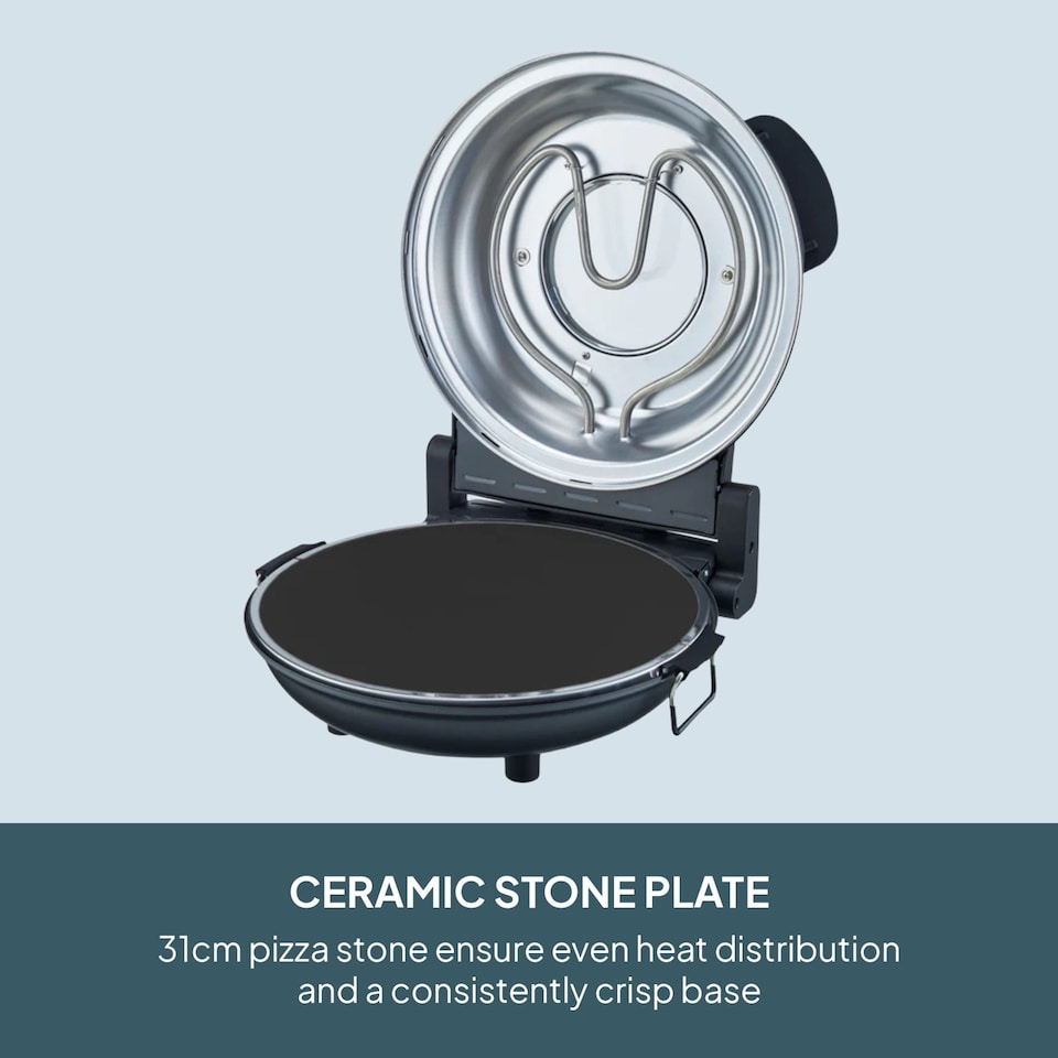 image 1 of Cooks Professional Electric Pizza Oven with Stone Base, Window, Paddles & Baking Sheet | Grey
