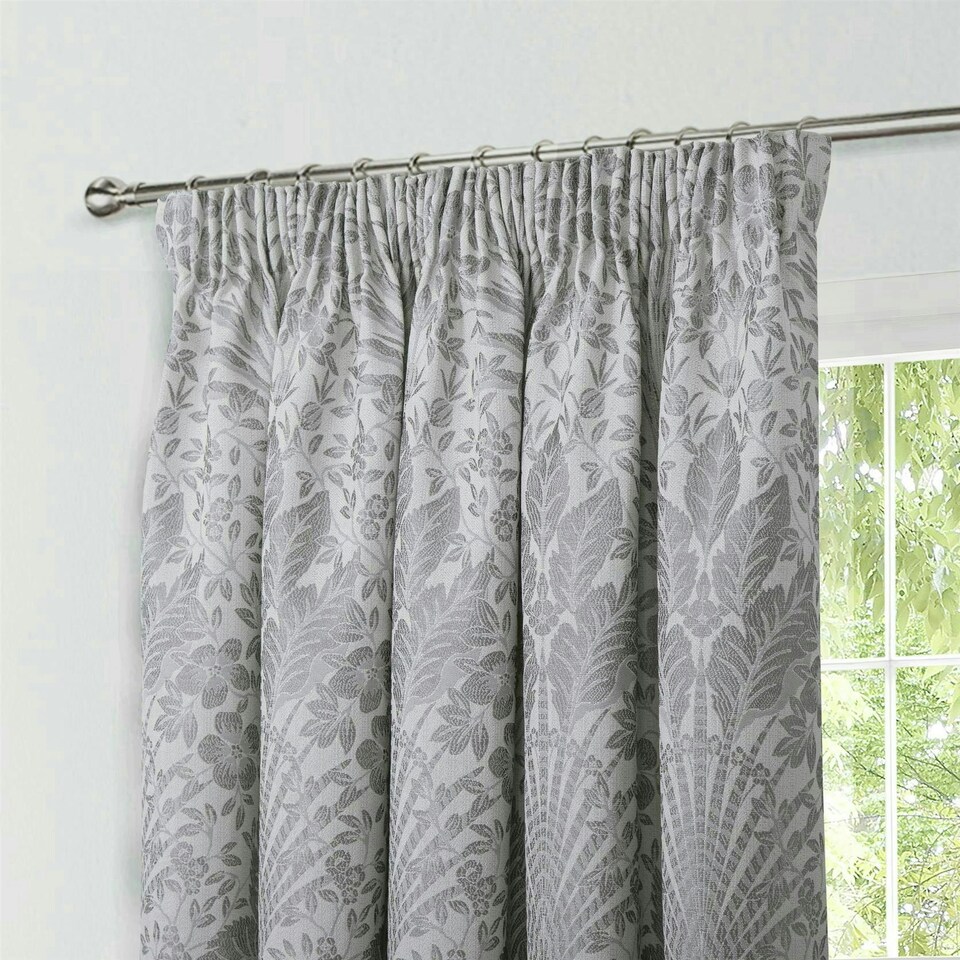 image 1 of Keswick Floral Pencil Pleat Curtains - Beige - 117cm x 229cm