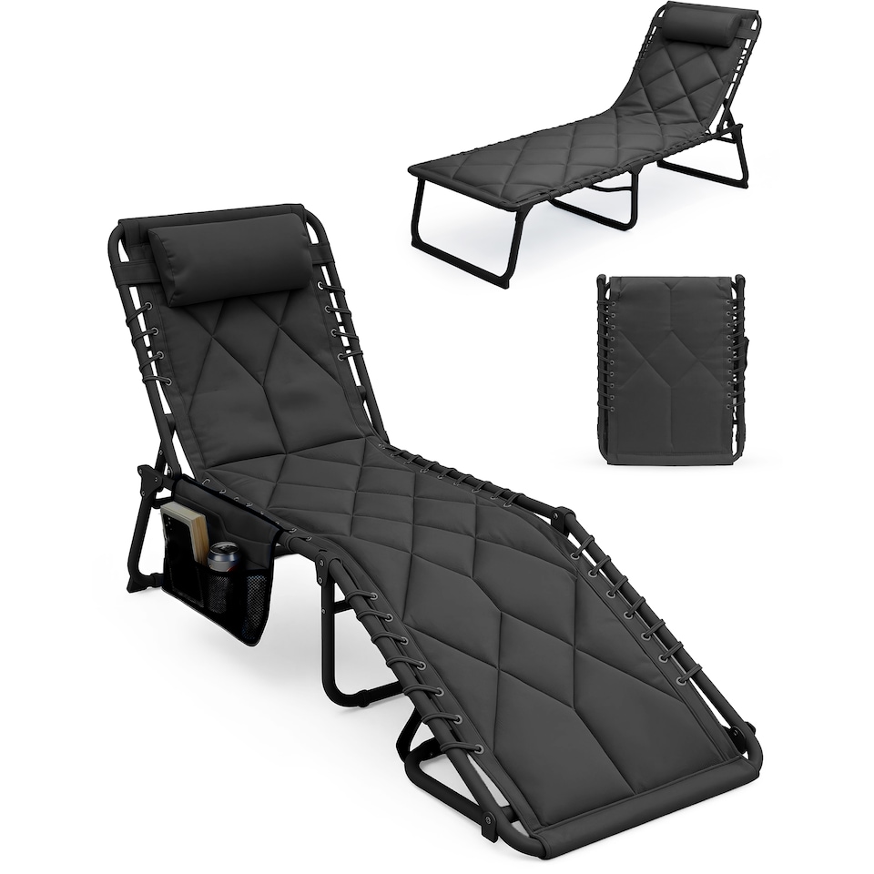 image 1 of Keplin Quilted Foldable Sun Lounger Padded Garden Chair with 4 Reclining Positions