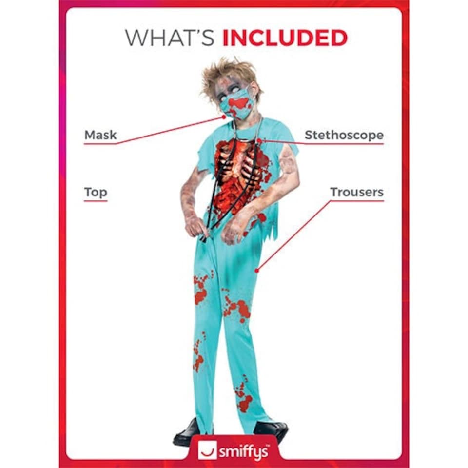 image 1 of Zombie Surgeon Fancy Dress Costume Kids Unisex Large - Age 10-12