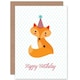 image 1 of Cute Fox With Party Hat Kids Birthday Greeting Card