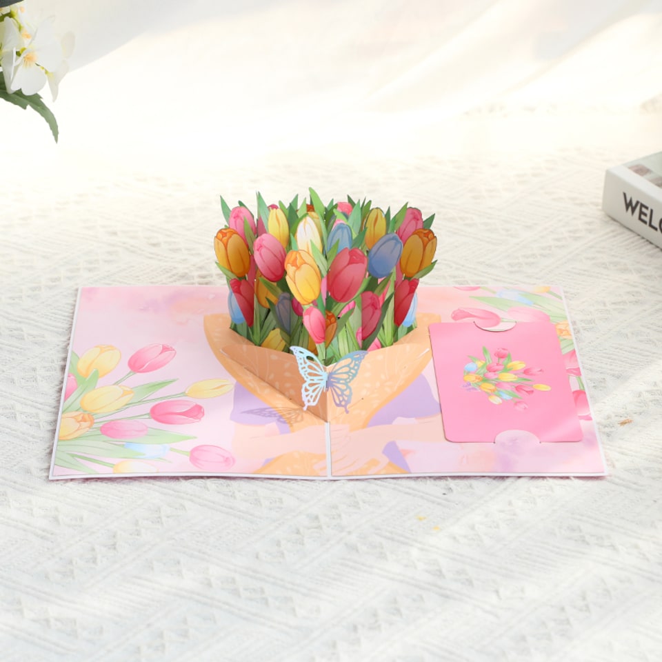 image 1 of Tulips in Hand 3D Pop Up Greeting Card
